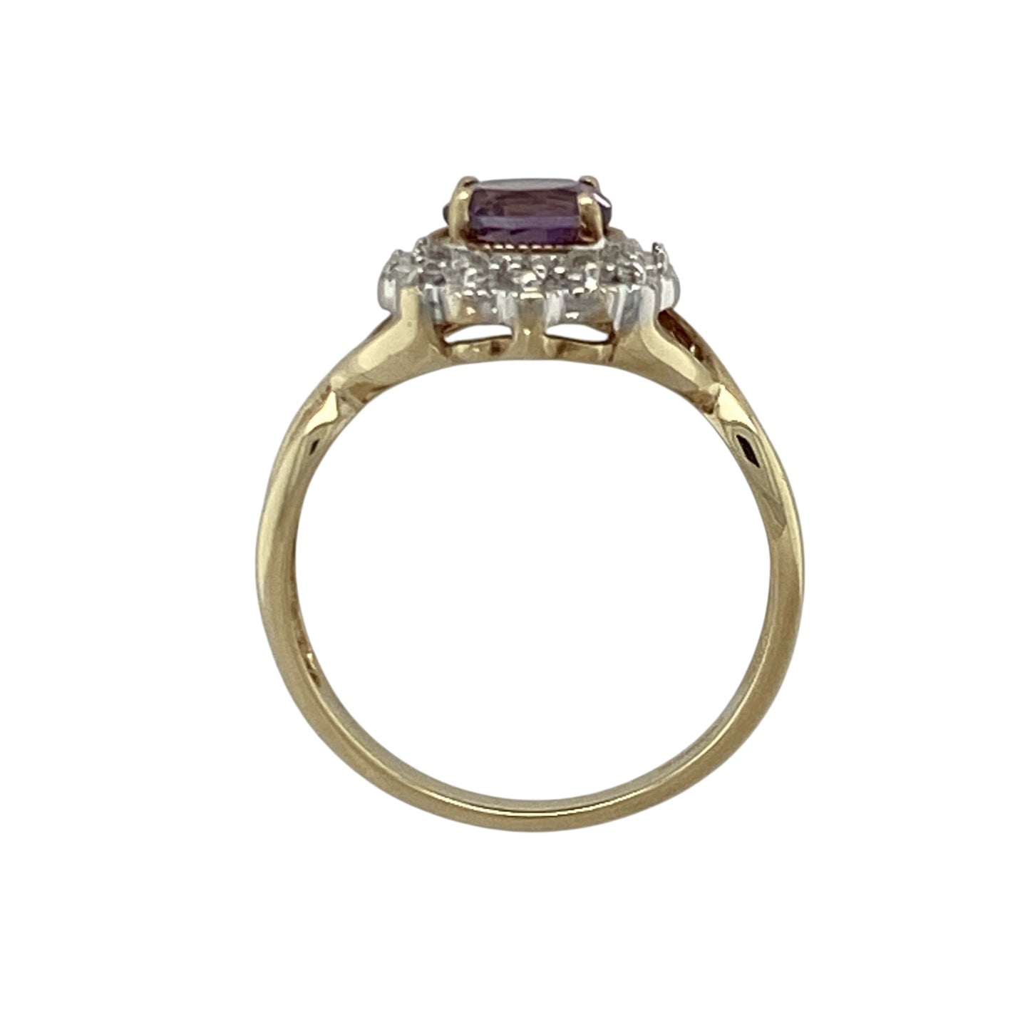 9ct Gold Diamond & Amethyst Set Cluster Ring