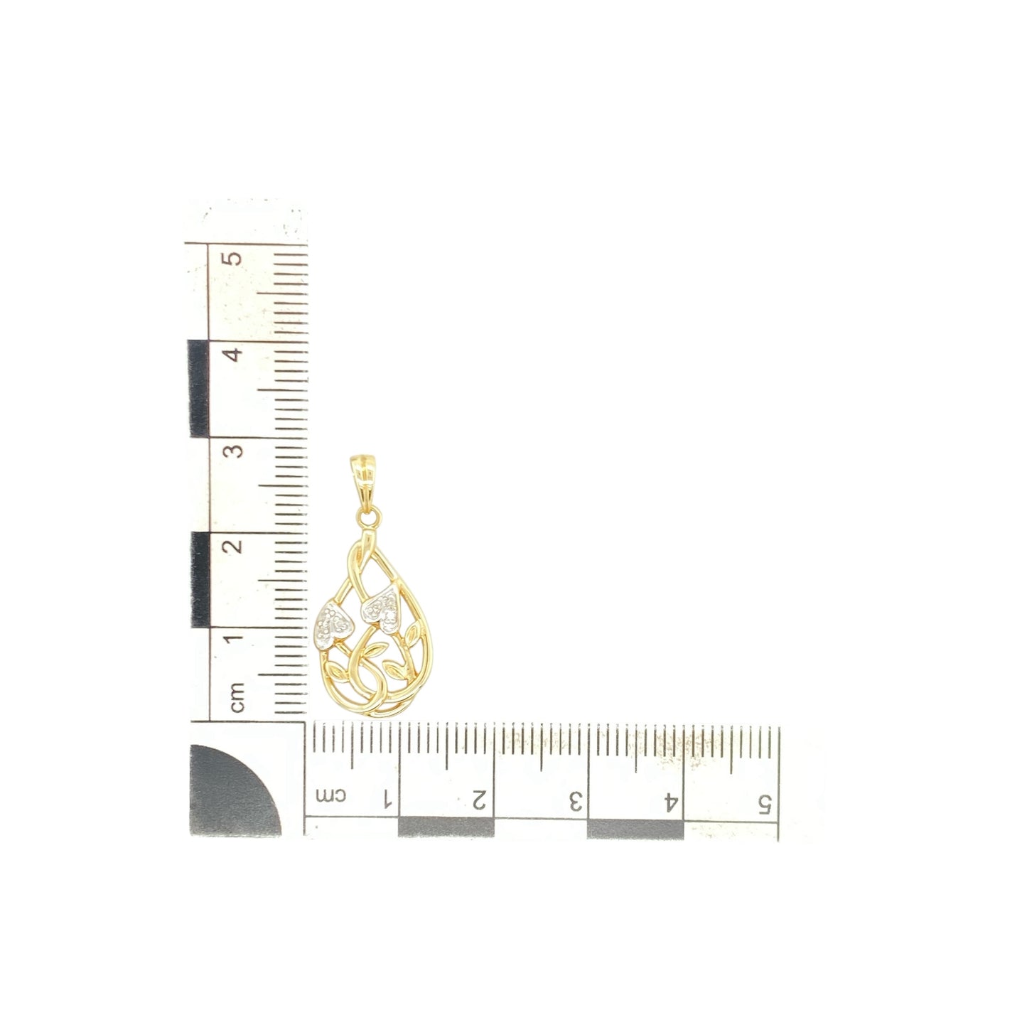 9ct Gold & Diamond Set Vine Teardrop Shaped Pendant