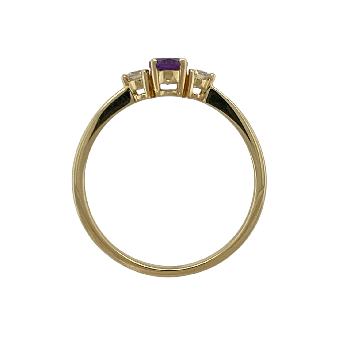 9ct Gold Diamond & Amethyst Set Trilogy Ring