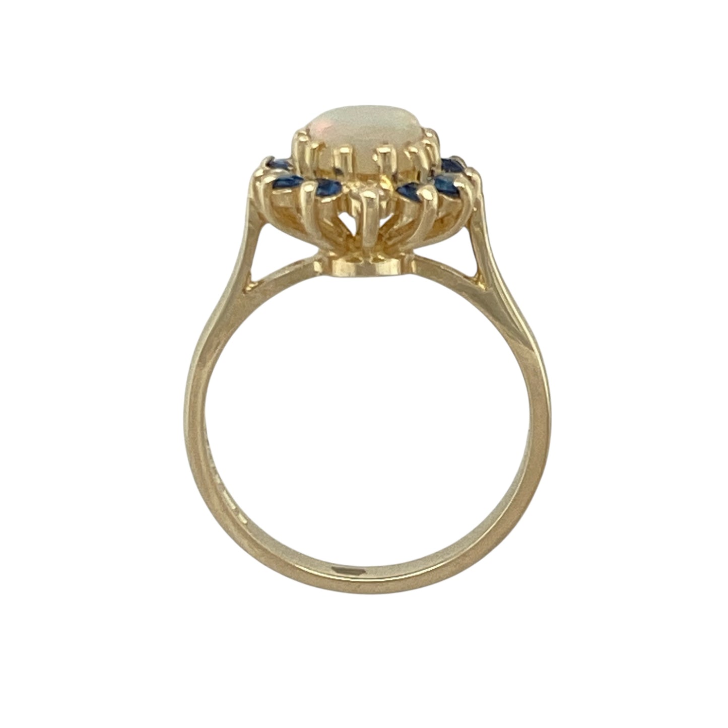 9ct Gold Diamond Opalique & Sapphire Set Cluster Ring