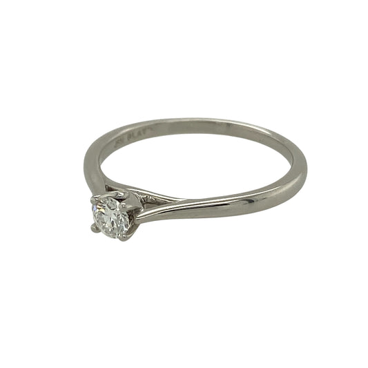 Embrace refined simplicity with this pre-owned platinum and diamond set solitaire ringβan elegant and timeless piece perfect for understated everyday wear or a meaningful gift.
Design: The ring features a sparkling brilliant cut diamond weighing approximately 0.14ct, beautifully presented in a classic solitaire setting. The clean and minimal design allows the diamond to remain the focal point, offering delicate brilliance.