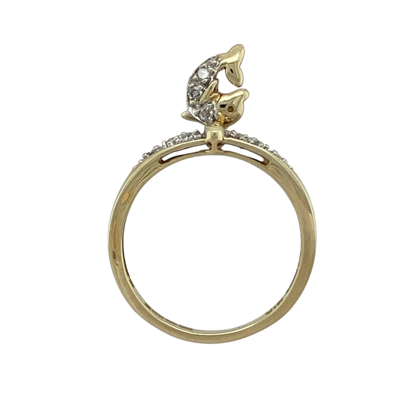 9ct Gold & Diamond Set Dolphin Charm Band Ring