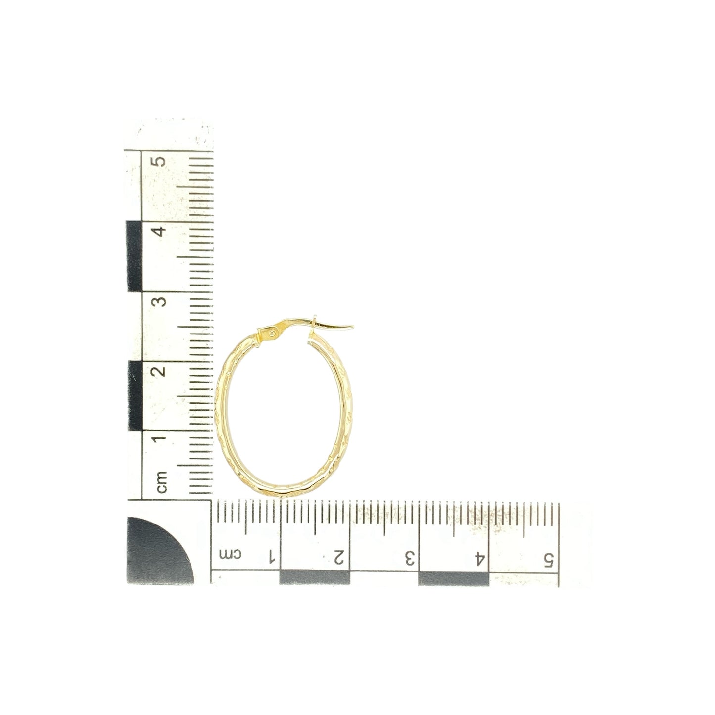 9ct Gold Heart Patterned Oval Creole Earrings