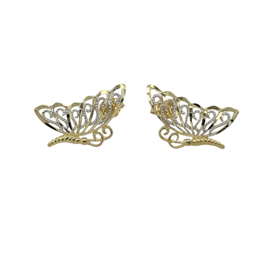 Add delicate charm to your jewellery collection with these pre-owned 9ct yellow and white gold butterfly wings stud earrings, featuring a unique split butterfly design—perfect for everyday wear or a thoughtful gift.
Design: Each stud represents one half of a butterfly, so when worn together they form a complete butterfly across both ears. The contrasting wing design gives a graceful and playful look, capturing the beauty and symbolism of a butterfly in flight.