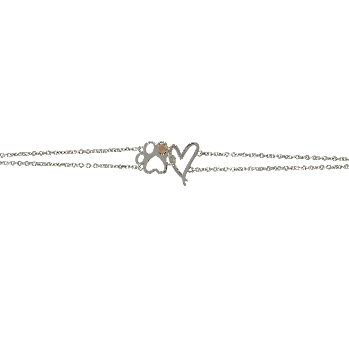 925 Silver Clogau Paw Print Heart 6.5" - 7.5" Bracelet
