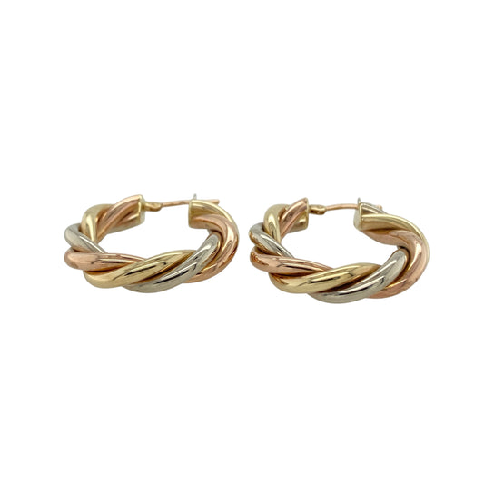 Add bold elegance and versatile style to your jewellery collection with these pre-owned yellow, rose and white gold twist hoop creole earrings, featuring a striking three-colour design—perfect for everyday wear or special occasions.
Design: The earrings feature a twisted hoop creole design combining yellow, rose and white gold strands. The flowing twist pattern creates beautiful movement and contrast between the three gold tones, giving the earrings a distinctive and eye-catching appearance.