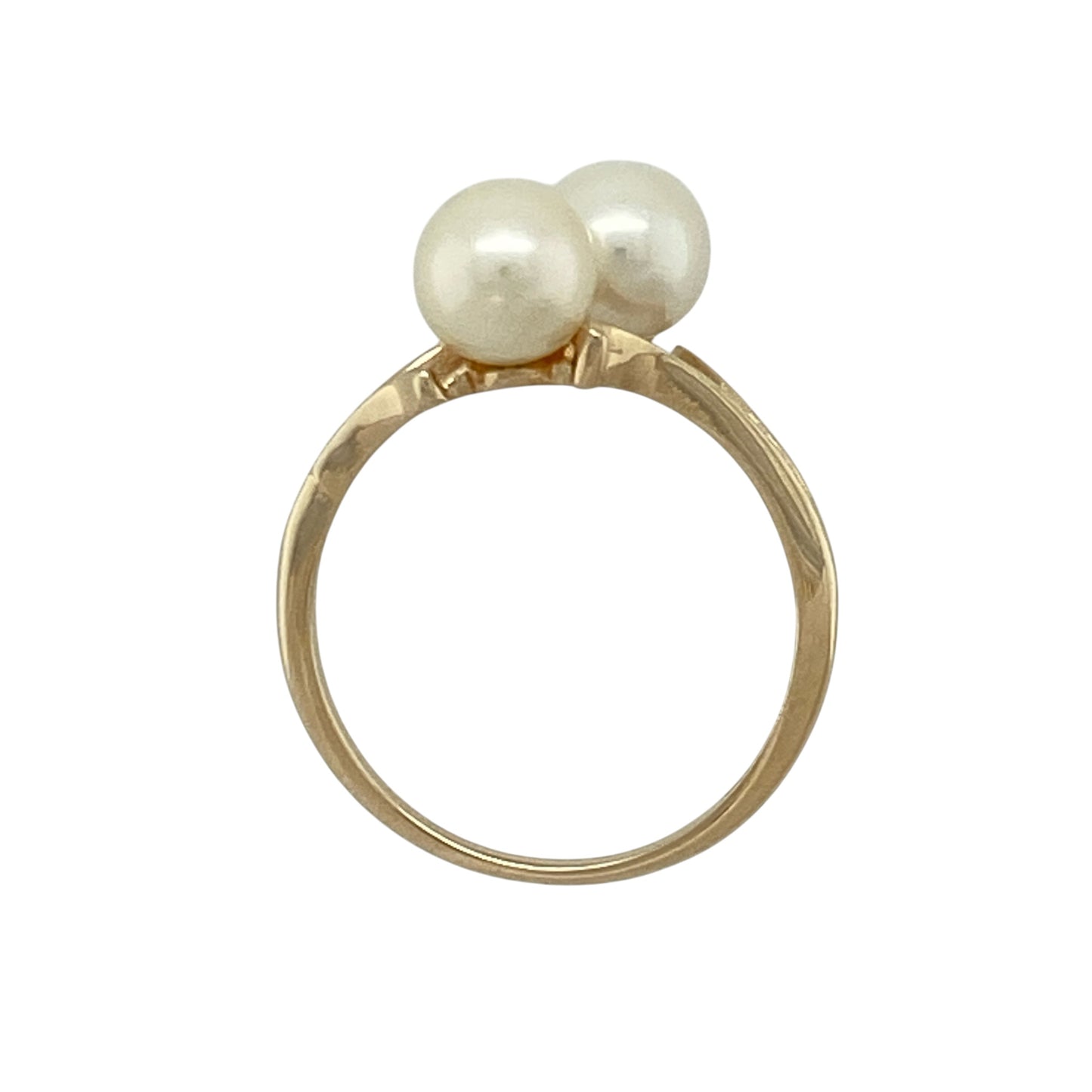 9ct Gold & Double Pearl Set Twist Ring