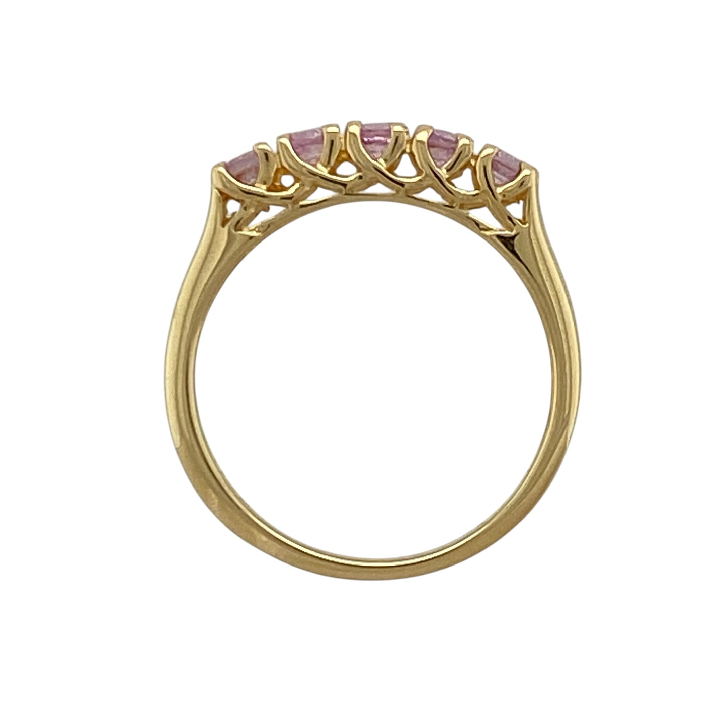 9ct Gold & Pink Sapphire Set Five Stone Band Ring