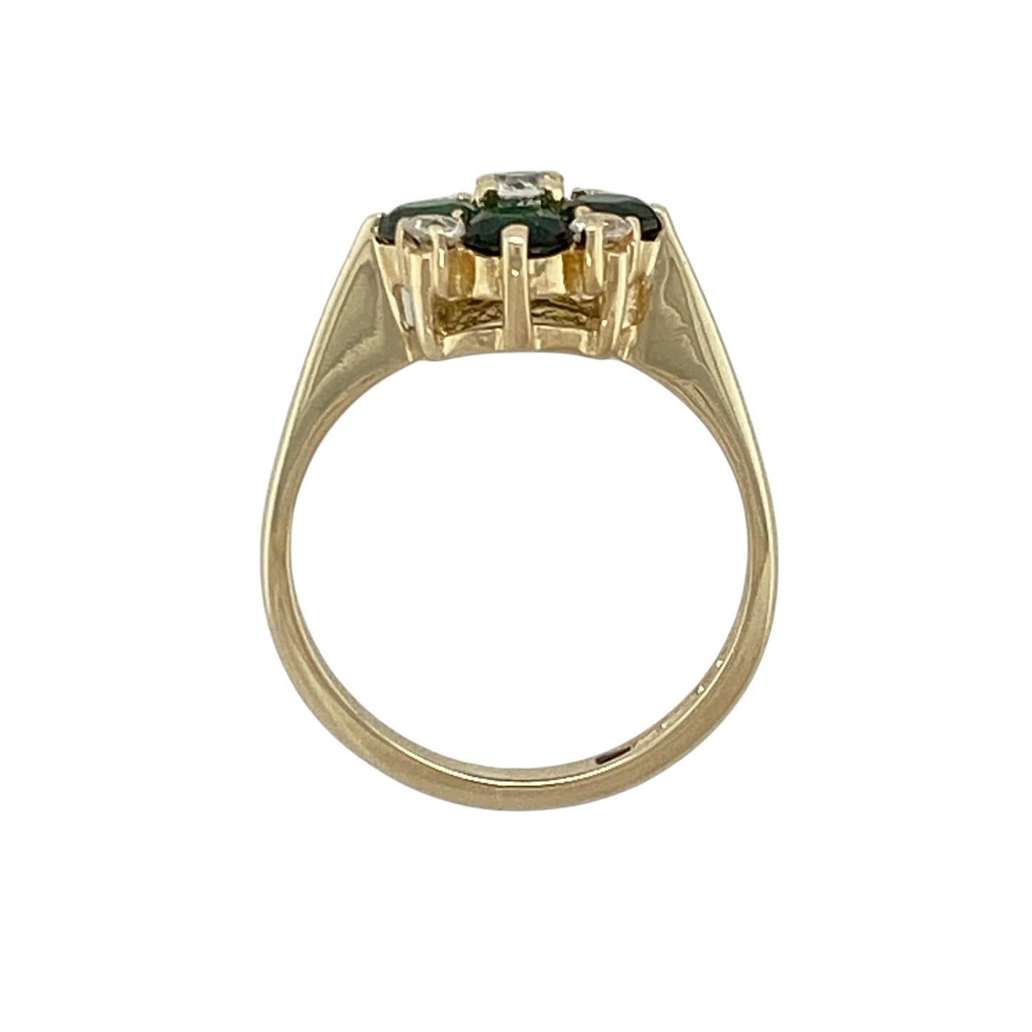 9ct Gold Chrome Diopside Coloured Stones & Cubic Zirconia Set Flower Cluster Ring