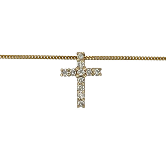 Add a meaningful touch of sparkle to your jewellery collection with this pre-owned 9ct yellow gold diamond set cross pendant necklace—an elegant and timeless piece perfect for everyday wear.
Design: This necklace features a classic cross pendant measuring approximately 1.4cm in length, accented with sparkling diamonds for a refined and delicate finish.
Material: Made from 9-carat yellow gold, the polished finish enhances the warmth of the gold while complementing the brilliance of the diamonds.