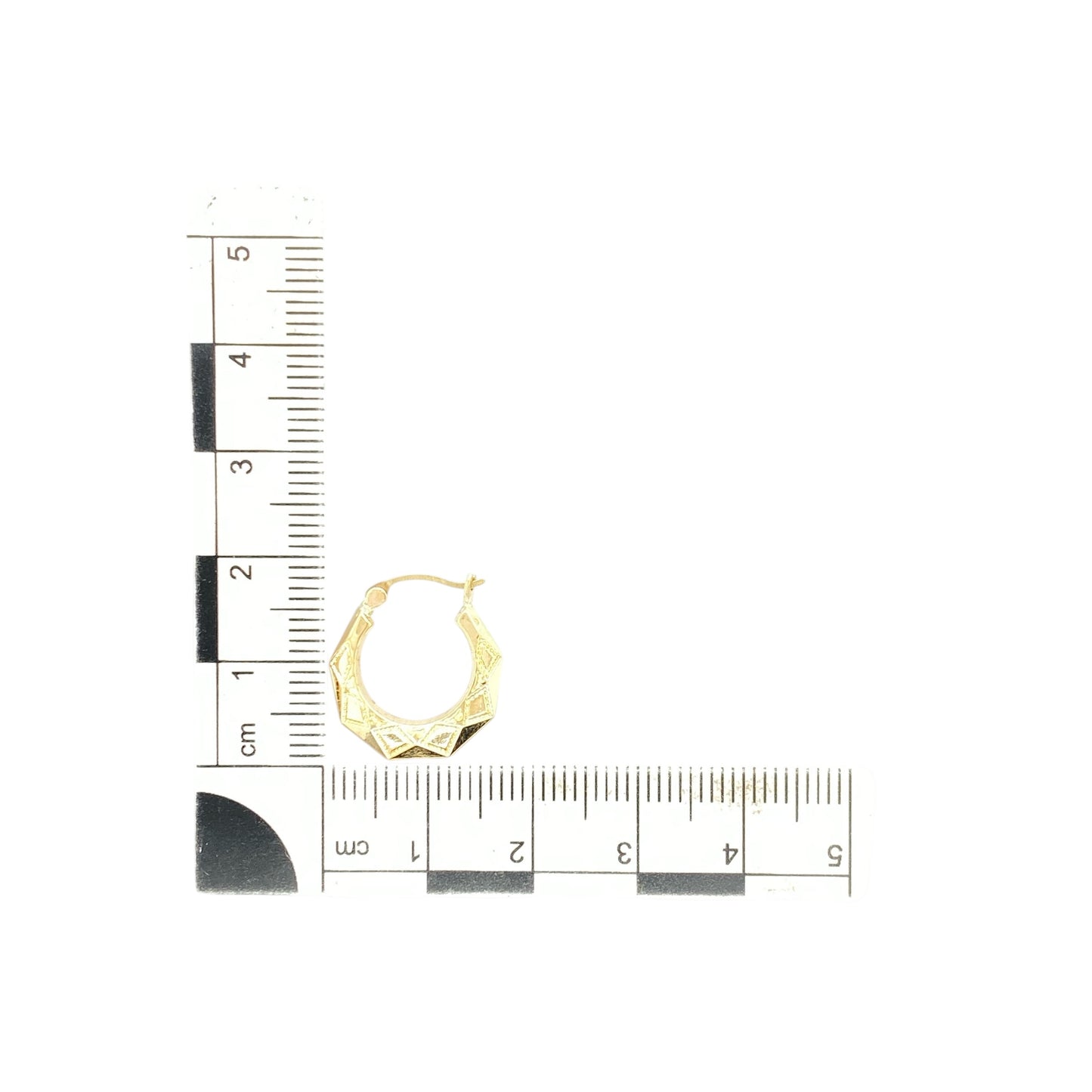 9ct Gold Patterned Hexagon Shaped Creole Earrings