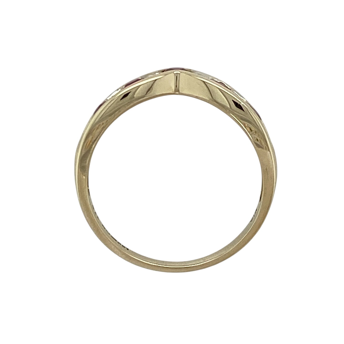 9ct Gold Diamond & Ruby Set Wishbone Ring