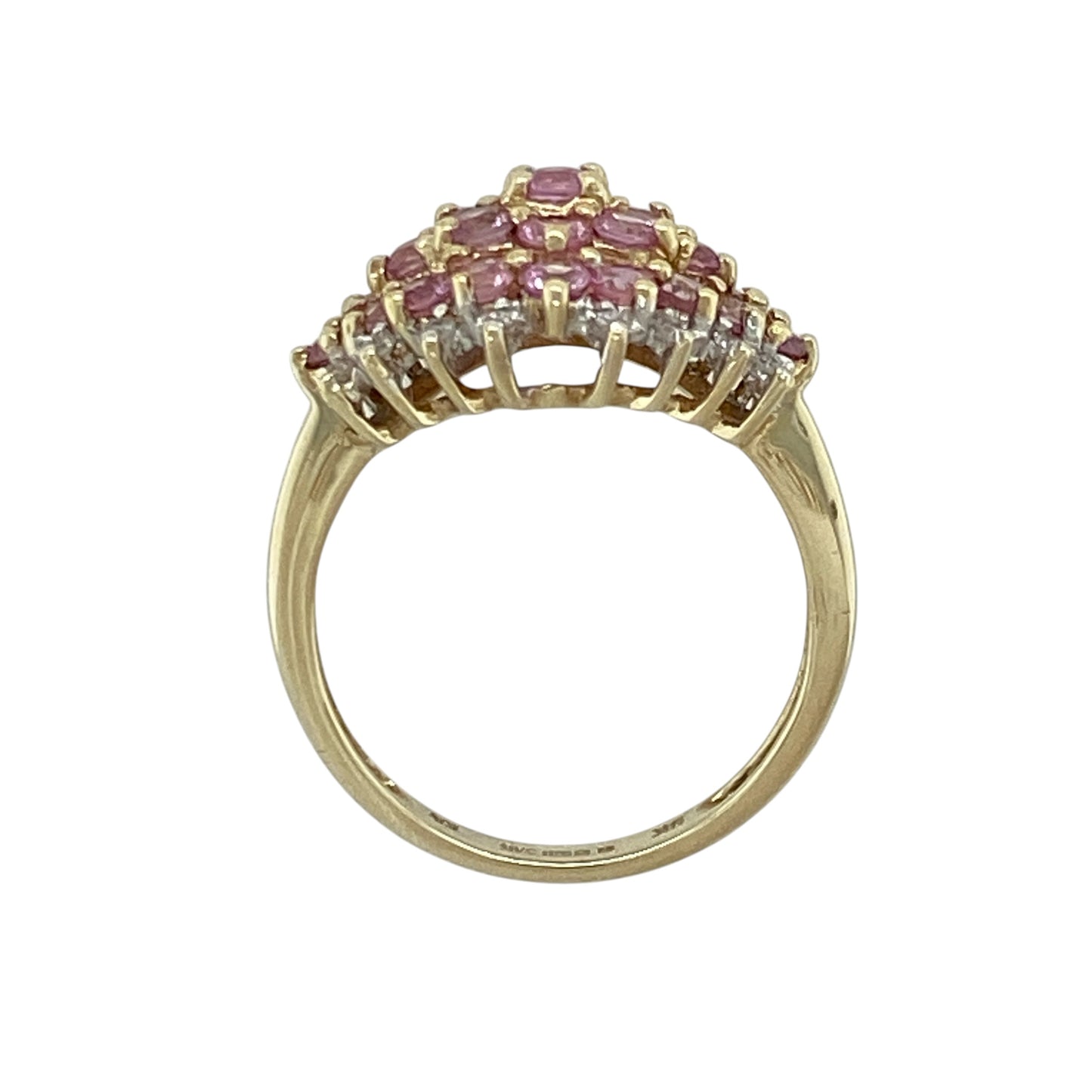 9ct Gold Diamond & Pink Sapphire Set Cluster Ring