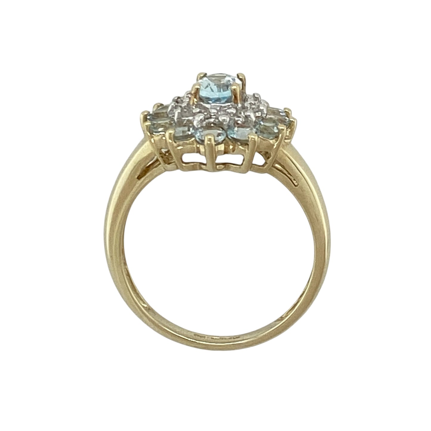 9ct Gold Diamond & Aquamarine Set Cluster Ring