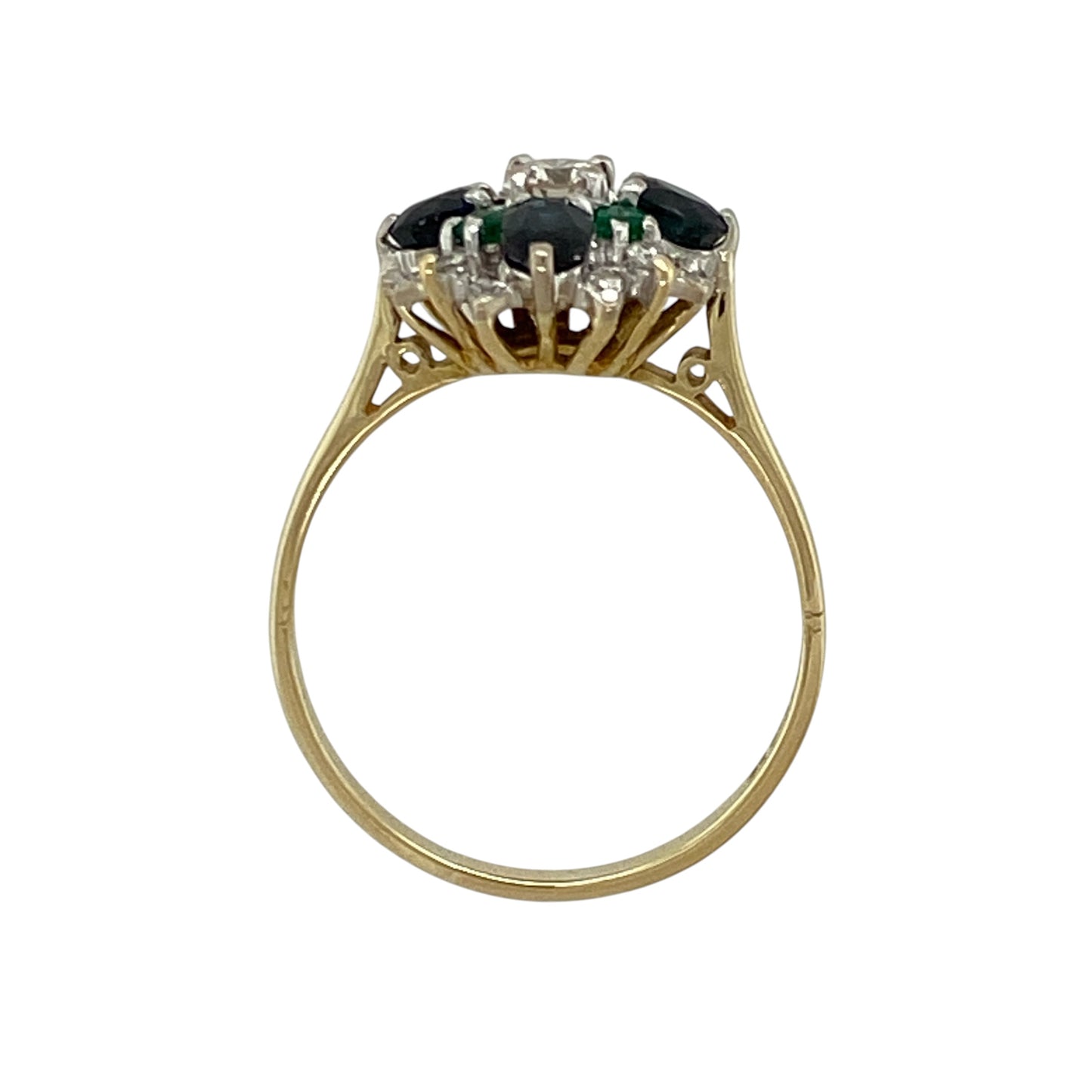 18ct Gold Diamond Sapphire & Emerald Set Cluster Ring