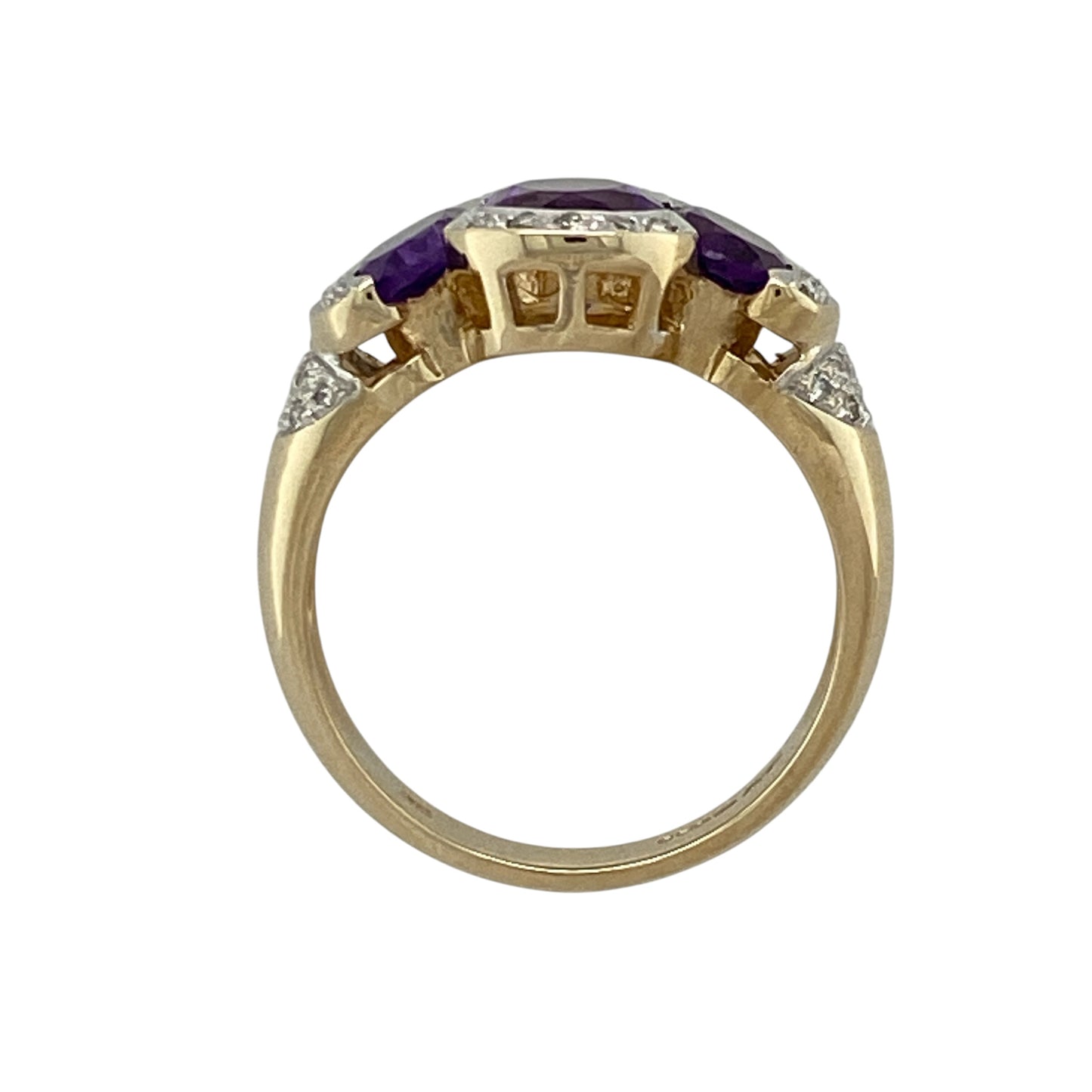 9ct Gold Diamond & Amethyst Set Trilogy Dress Ring