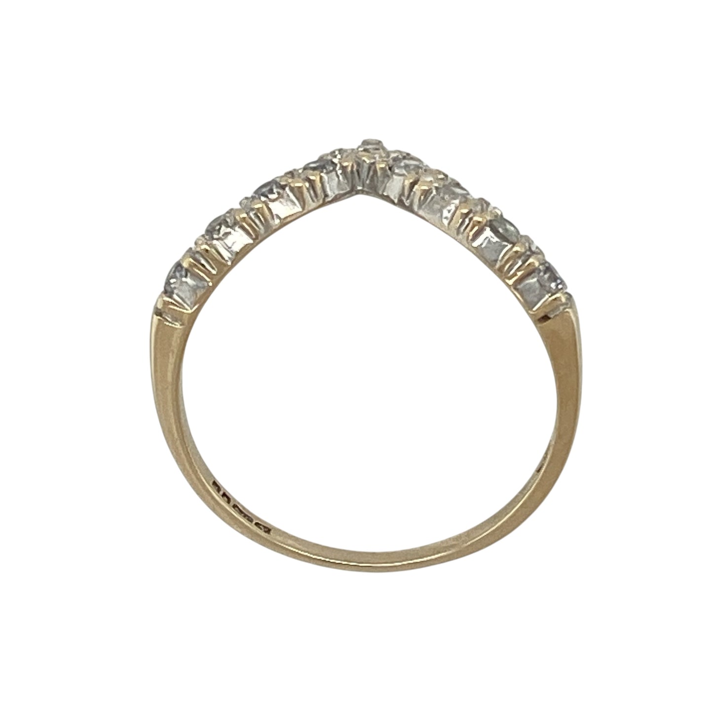 9ct Gold & Cubic Zirconia Set Wishbone Ring