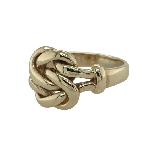 Add bold symbolism and timeless style to your collection with this pre-owned 9ct yellow gold knot ring—an eye-catching piece with classic appeal.
Design: The ring features a prominent knot design at the front measuring approximately 12mm in height, creating a strong and sculptural look that represents unity and connection.
Material: Made from 9-carat yellow gold, the polished finish enhances the warmth of the metal while highlighting the smooth curves of the knot.