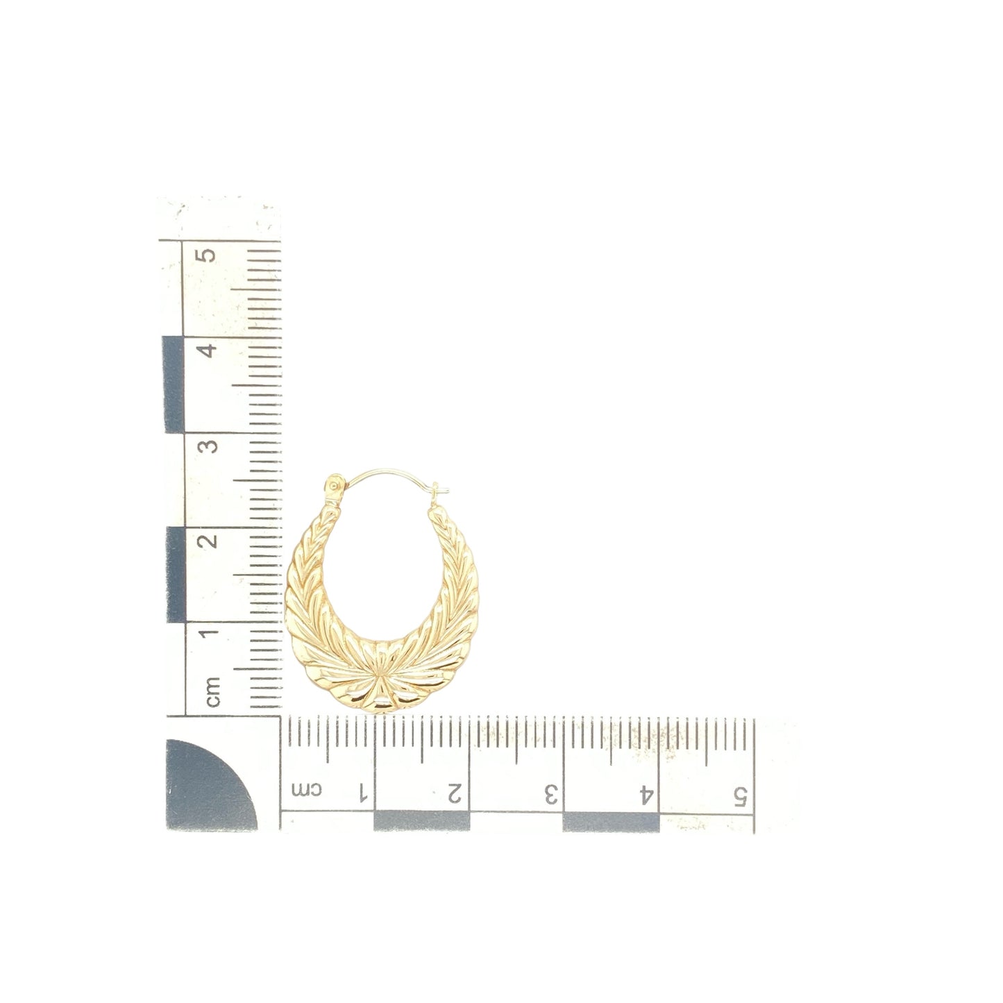 9ct Gold Patterned Textured Oval Creole Earrings
