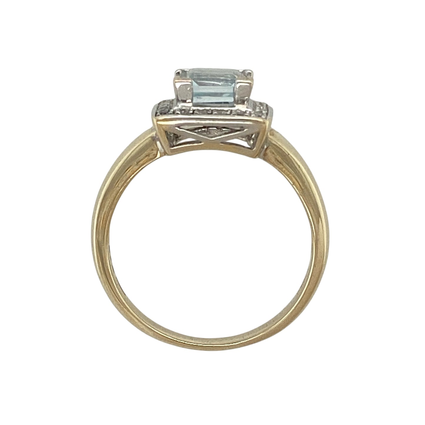 9ct Gold Diamond & Aquamarine Set Square Halo Ring
