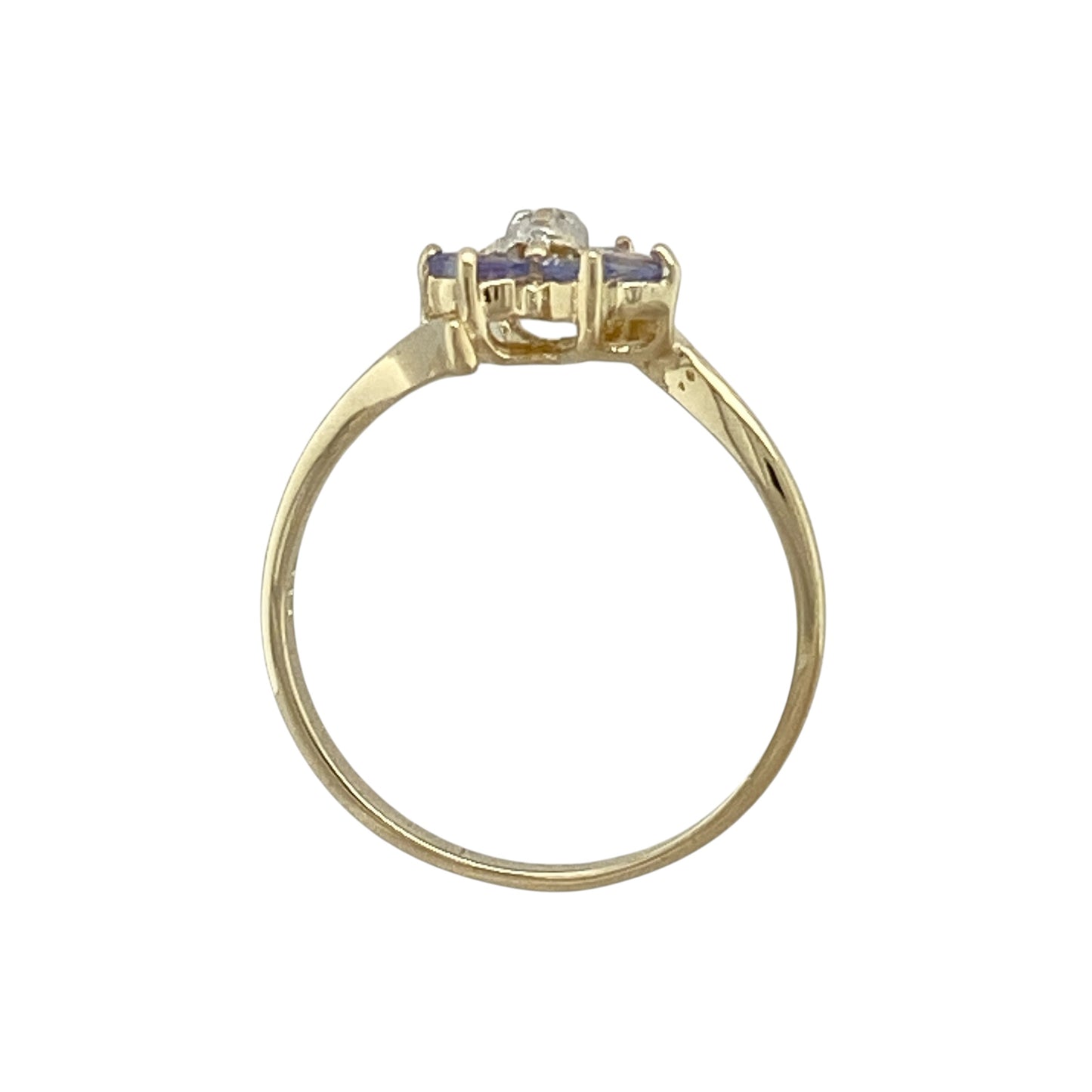 9ct Gold Diamond & Tanzanite Set Flower Cluster Twist Ring