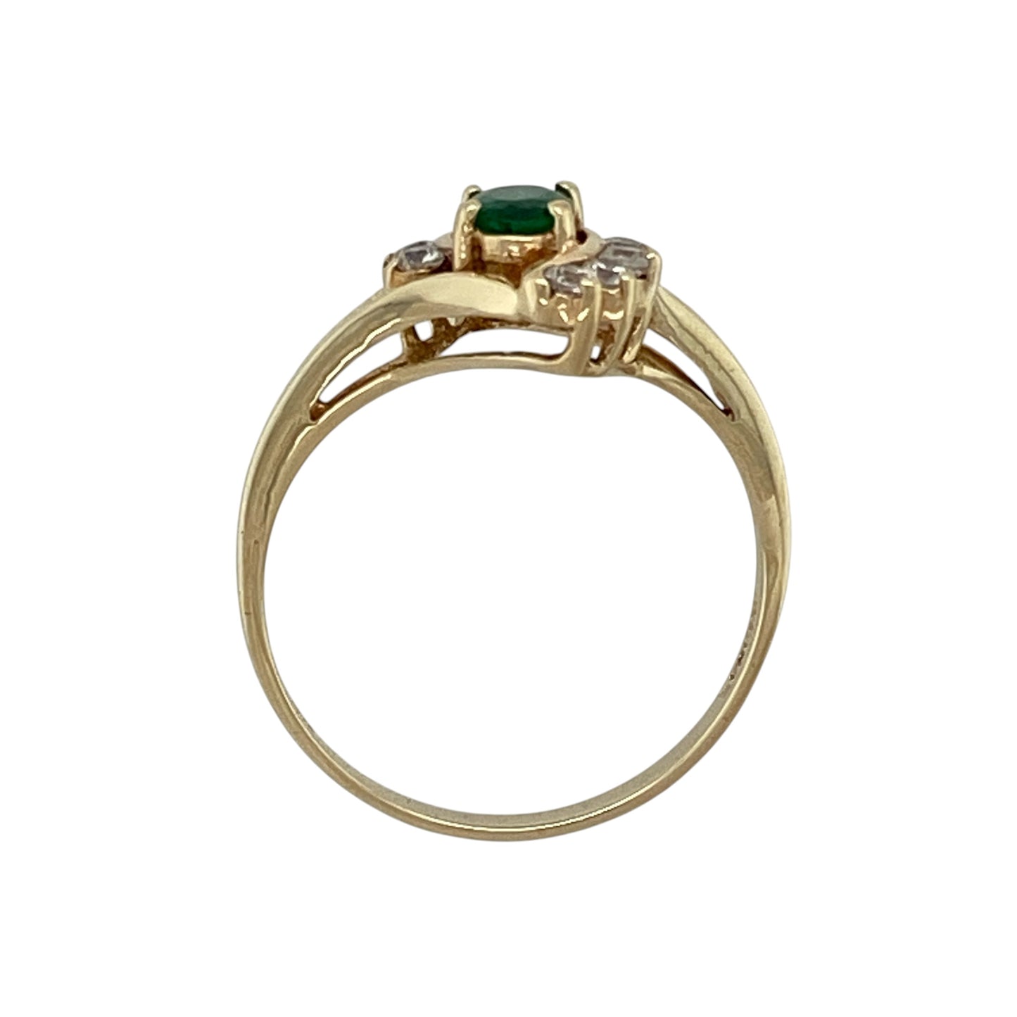 14ct Gold Green Stone & Cubic Zirconia Set Ring