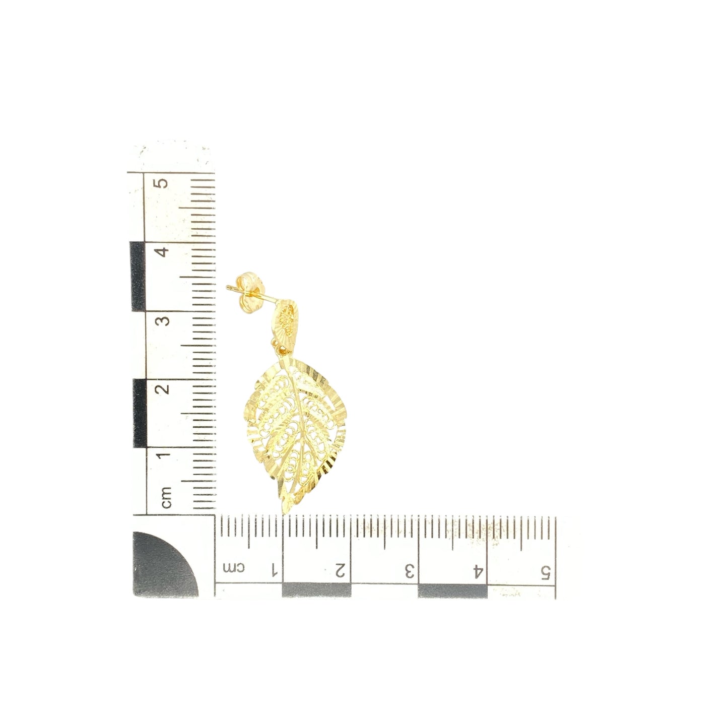 9ct Gold Filigree Open Patterned Leaf Drop Earrings