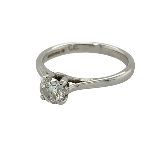 Bring timeless elegance and exceptional sparkle to your collection with this pre-owned 9ct white gold diamond solitaire ring, featuring a striking centre stone and classic design—perfect for special occasions or everyday luxury.
Design: The ring showcases a brilliant-cut diamond of approximately 0.44ct at the centre, offering a bold and eye-catching focal point in a timeless solitaire style.