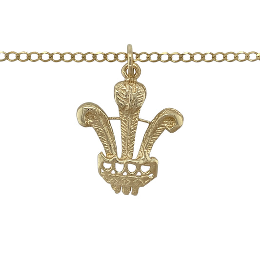 Bring heritage pride and timeless style to your collection with this pre-owned 9ct yellow gold Welsh Three Feathers pendant necklace, featuring a bold symbolic design with classic appeal—perfect for everyday wear or a meaningful gift.
Design: The pendant showcases the iconic Welsh Three Feathers motif, measuring approximately 3.5cm in length including the bail, creating a striking and recognisable look, suspended from an 18" curb chain.
