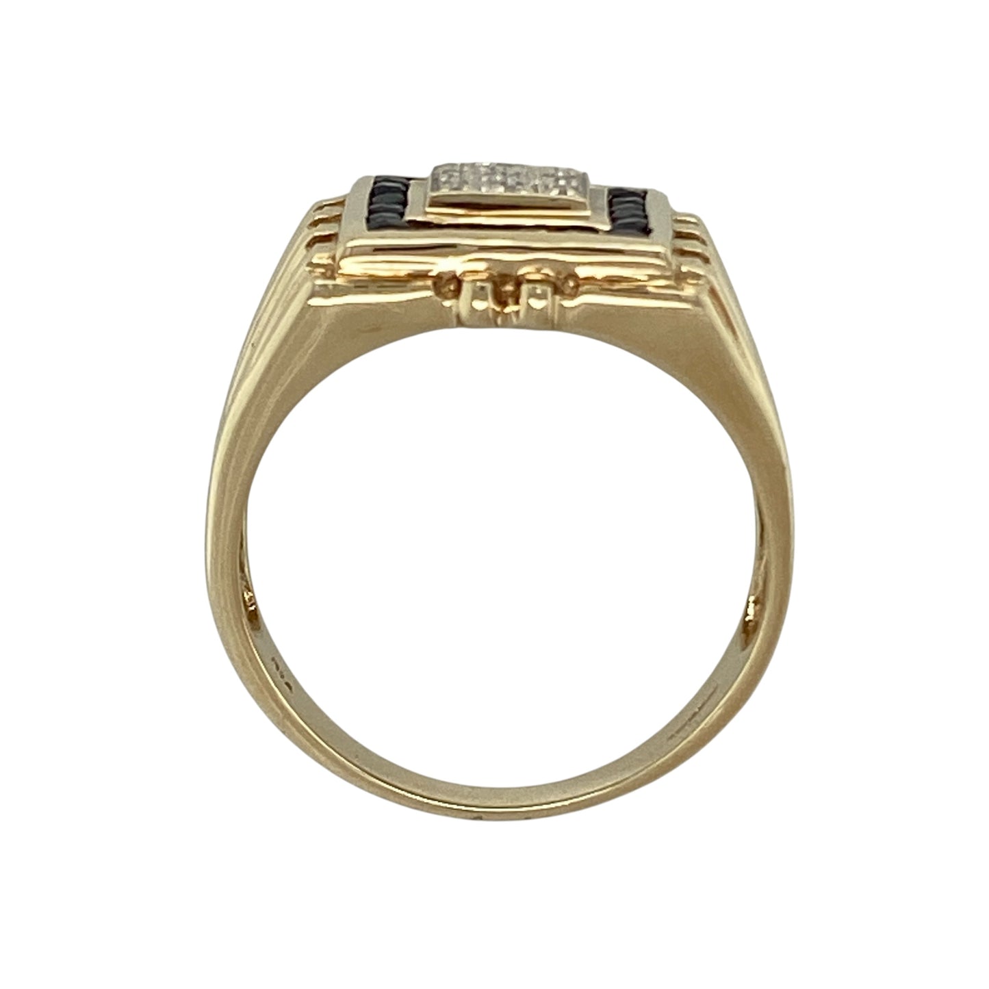 9ct Gold Diamond & Sapphire Set Square Signet Ring