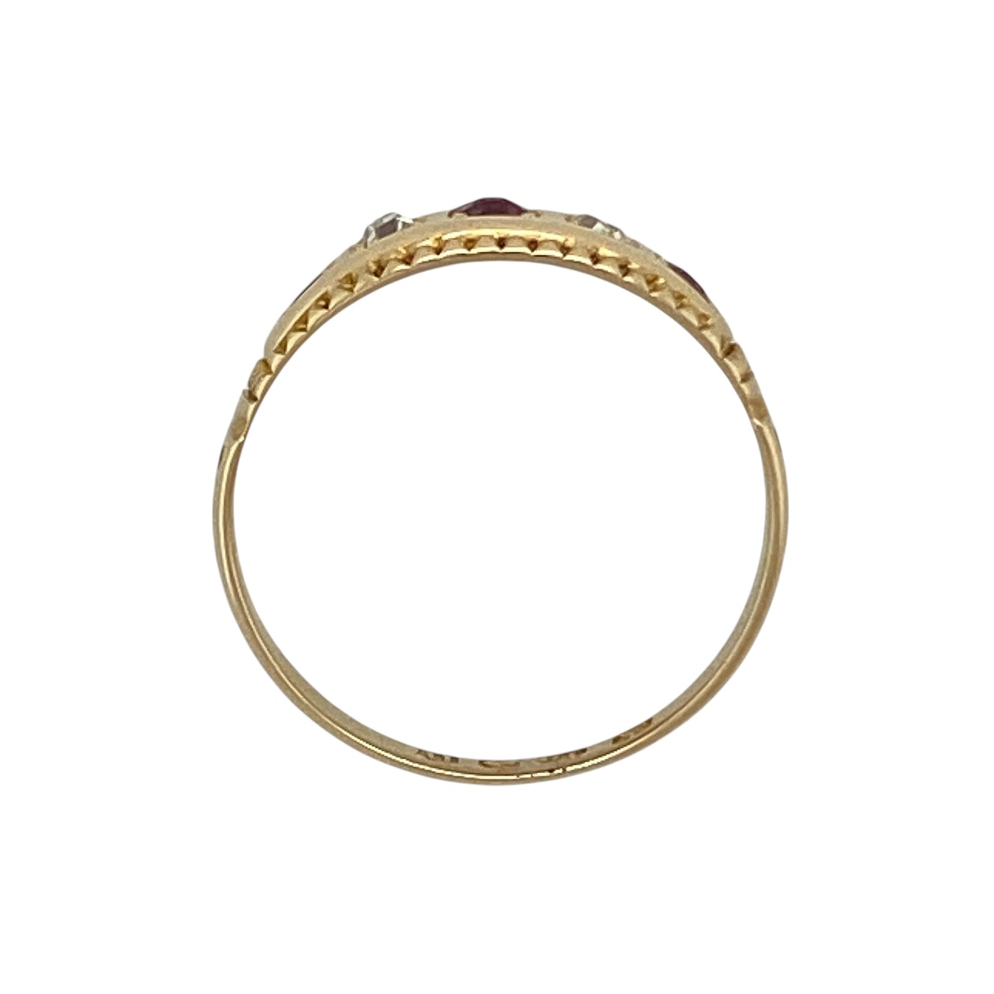 18ct Gold Diamond & Ruby Set Vintage Style Band Ring