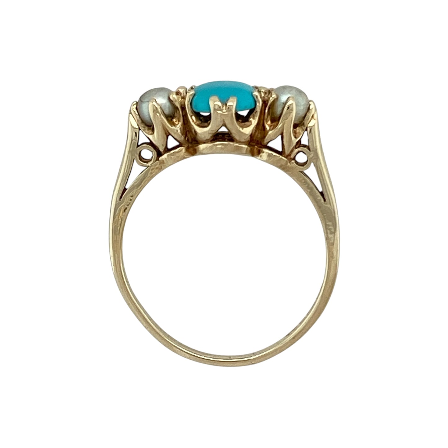 9ct Gold Turquoise & Pearl Trilogy Ring