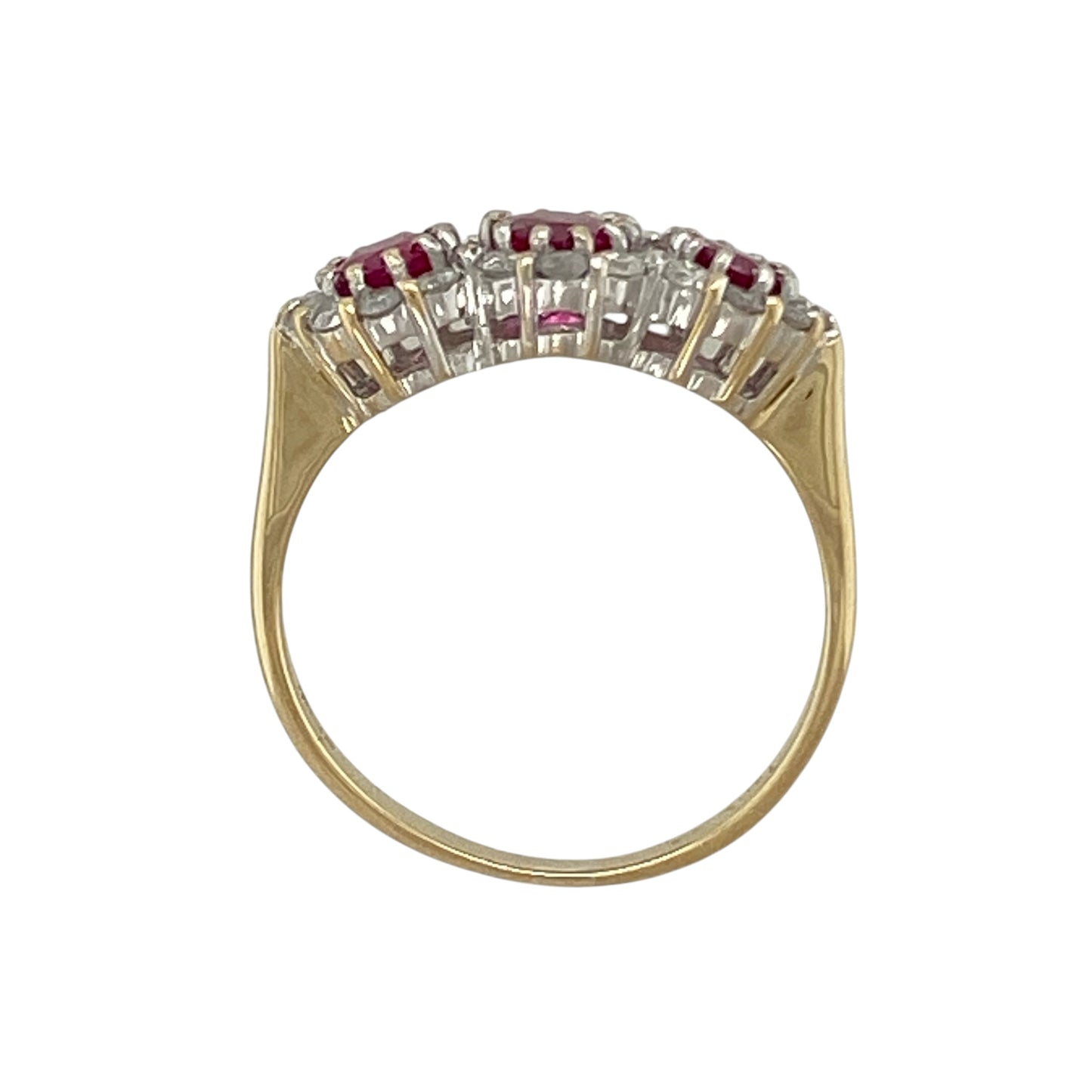 18ct Gold Diamond & Ruby Trilogy Cluster Ring