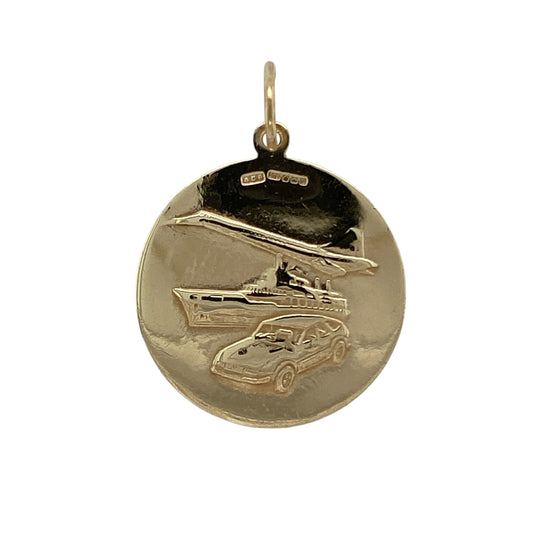 Bring timeless symbolism and classic style to your collection with this pre-owned 9ct yellow gold large round St Christopher pendant, featuring a detailed double-sided design with meaningful appealβperfect for everyday wear or a thoughtful gift.
Design: The pendant showcases a large round St Christopher motif to the front, with a transport-themed design on the reverse, creating a distinctive and practical double-sided piece with traditional character.