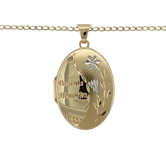 Bring sentimental charm and timeless elegance to your collection with this pre-owned 9ct yellow and white gold βPrecious Memoriesβ family flowers oval locket necklace, featuring a meaningful design with beautiful two-tone detailβperfect for everyday wear or a thoughtful gift.
Design: The necklace features an oval locket pendant measuring approximately 3.4cm in length including the bail, detailed with a βPrecious Memoriesβ family flowers motif and suspended from an 18" curb chain for a classic finish.