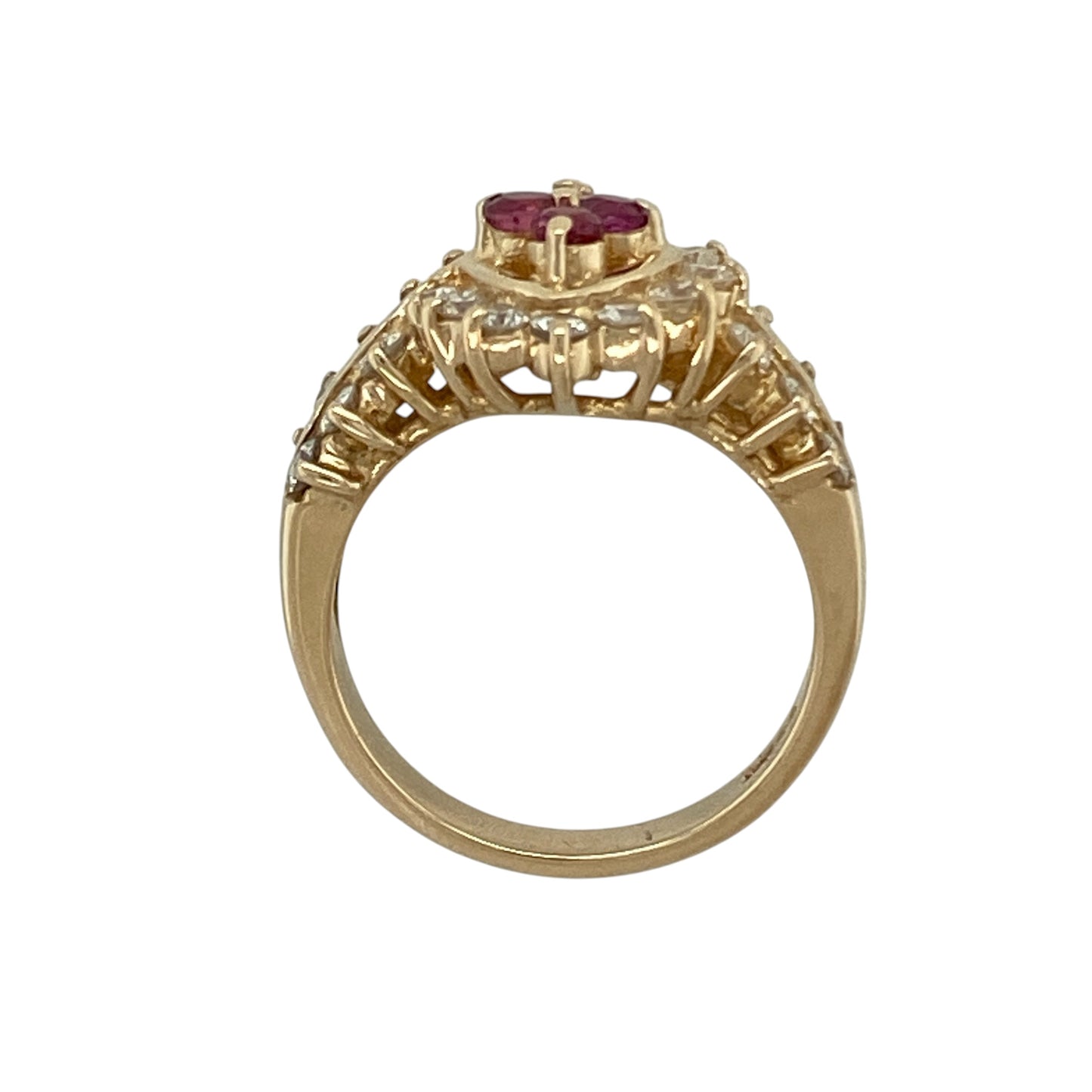 14ct Gold Diamond & Ruby Set Cluster Dress Ring