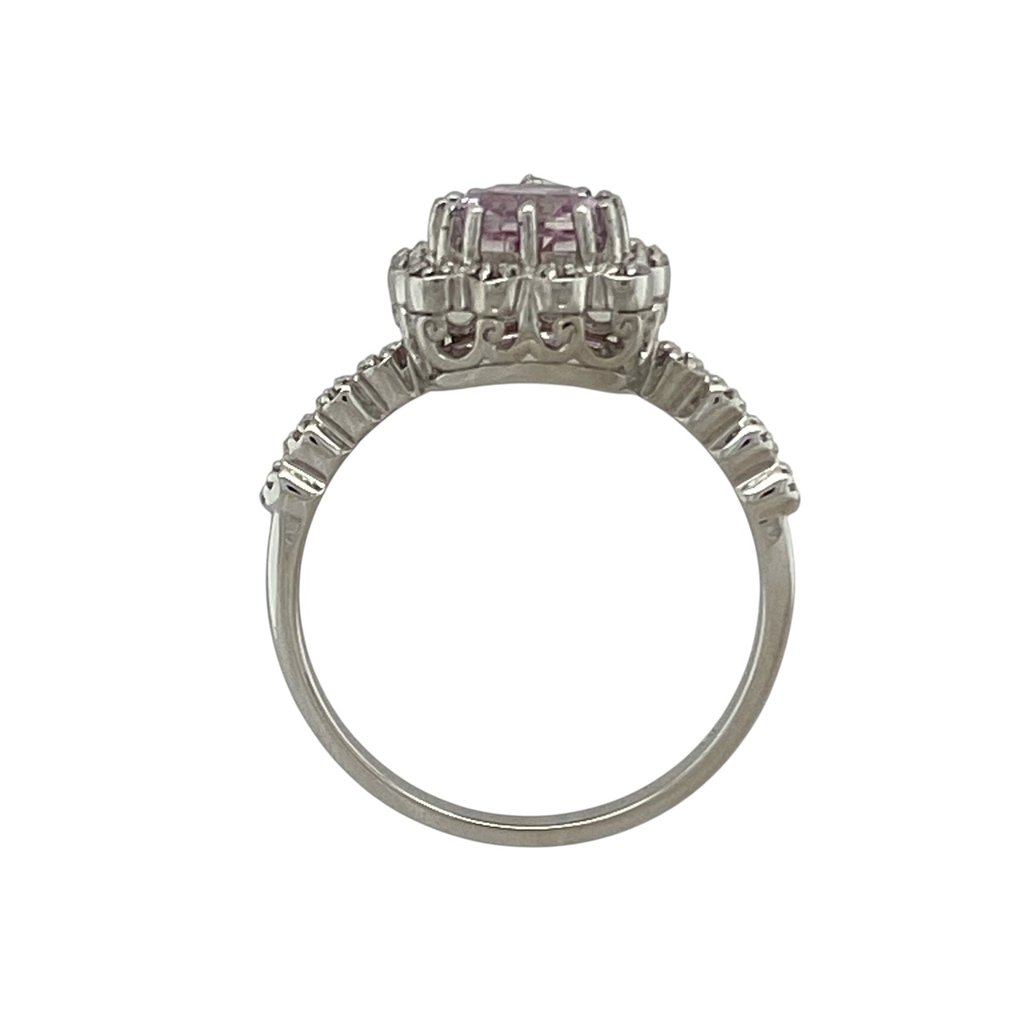 9ct White Gold Diamond & Pink Stone Halo Ring