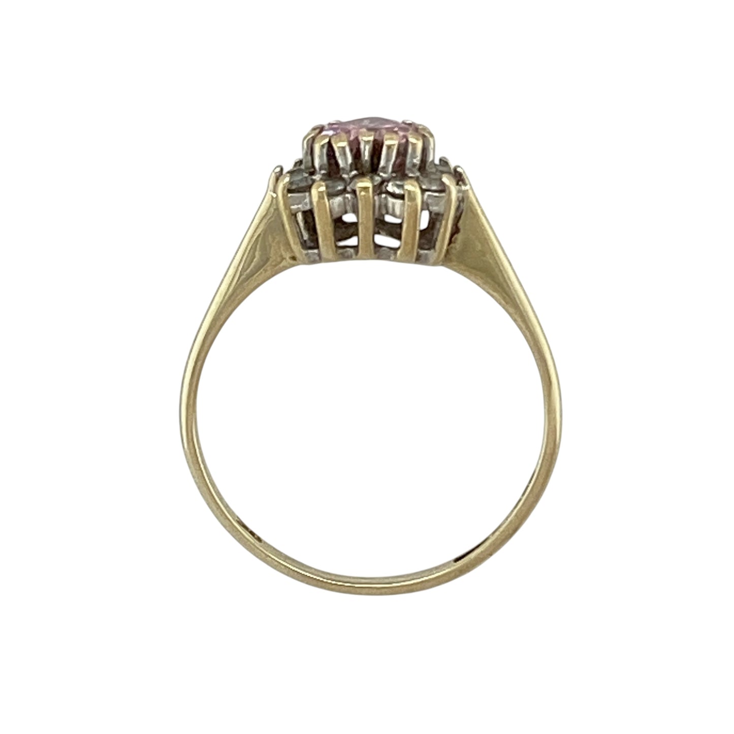 9ct Gold Pink Stone & Cubic Zirconia Heart Cluster Ring