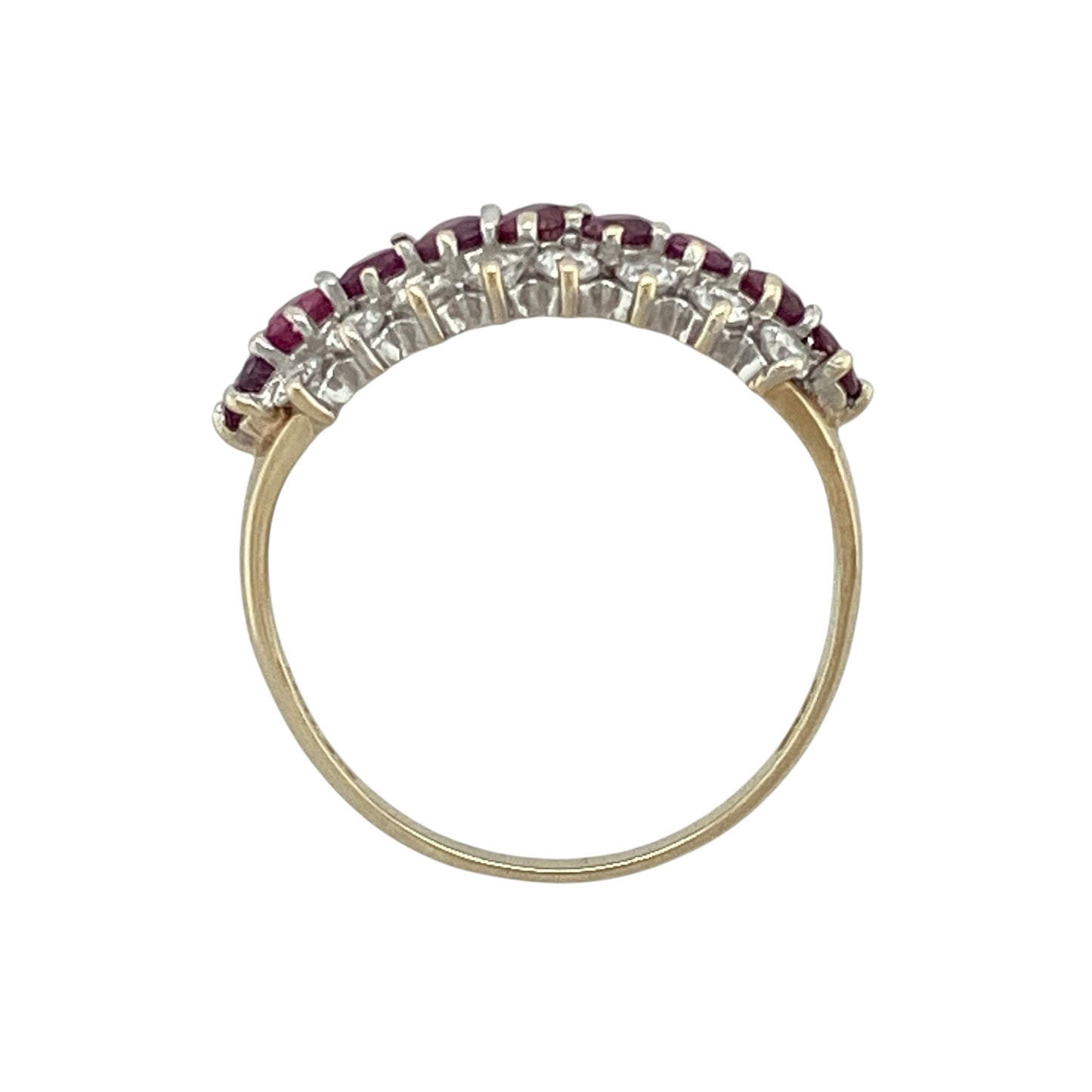 9ct Gold Ruby & Cubic Zirconia Three Row Band Ring