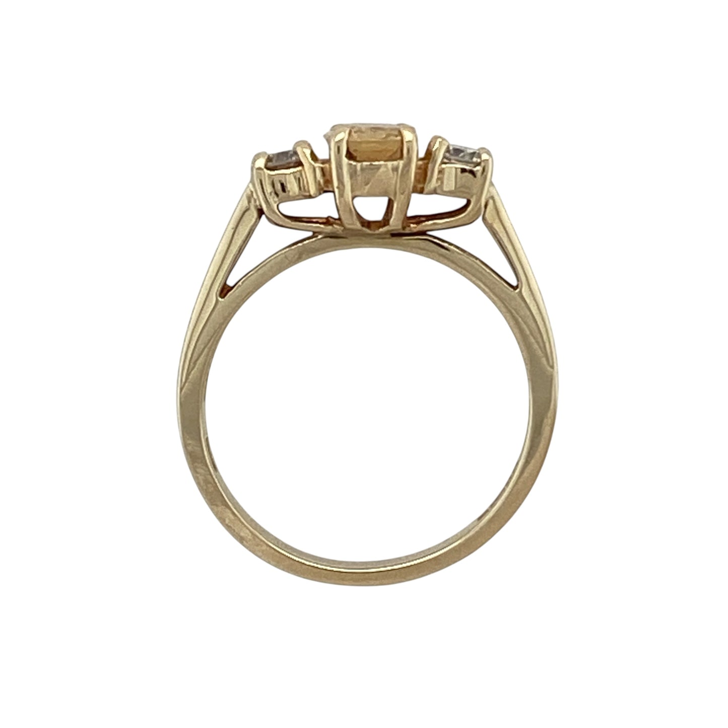 14ct Gold Diamond & Golden Brown Beryl Trilogy Ring