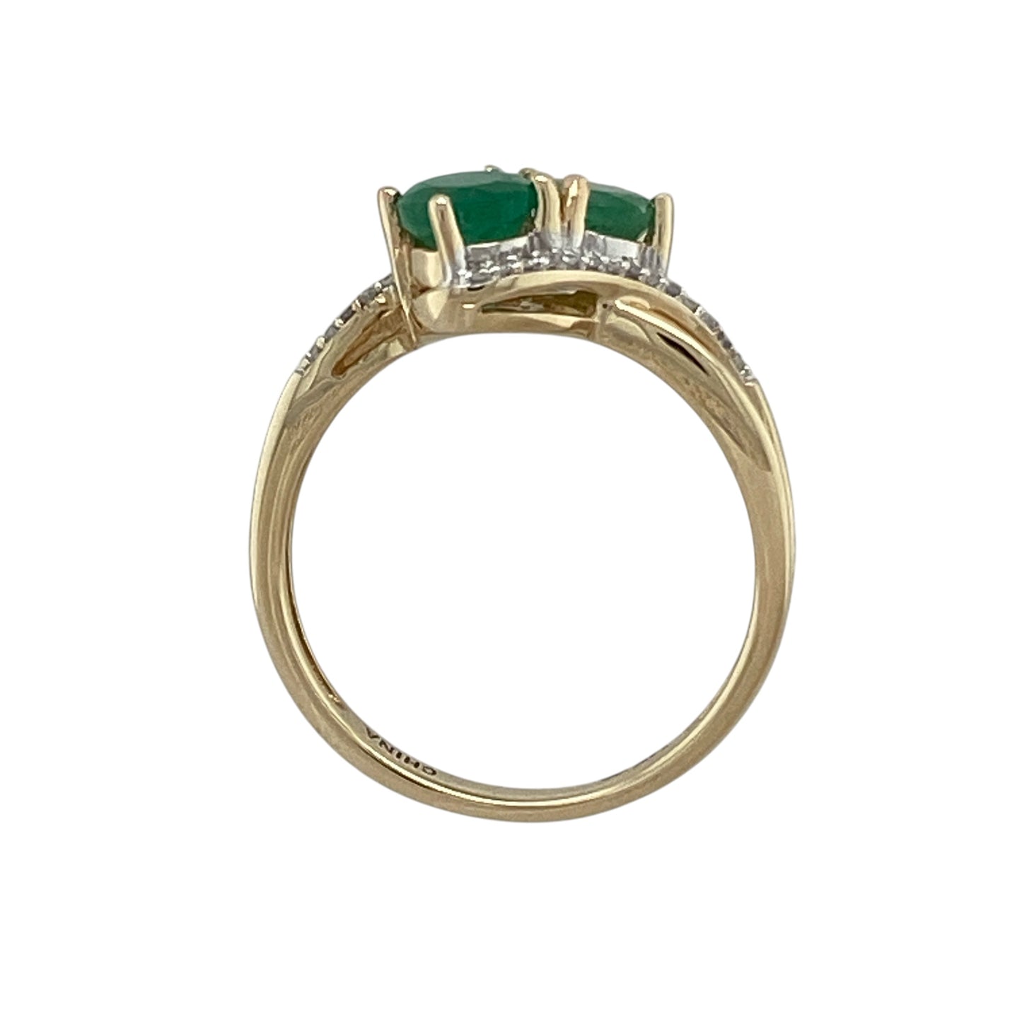 14ct Gold Diamond & Emerald Twist Ring