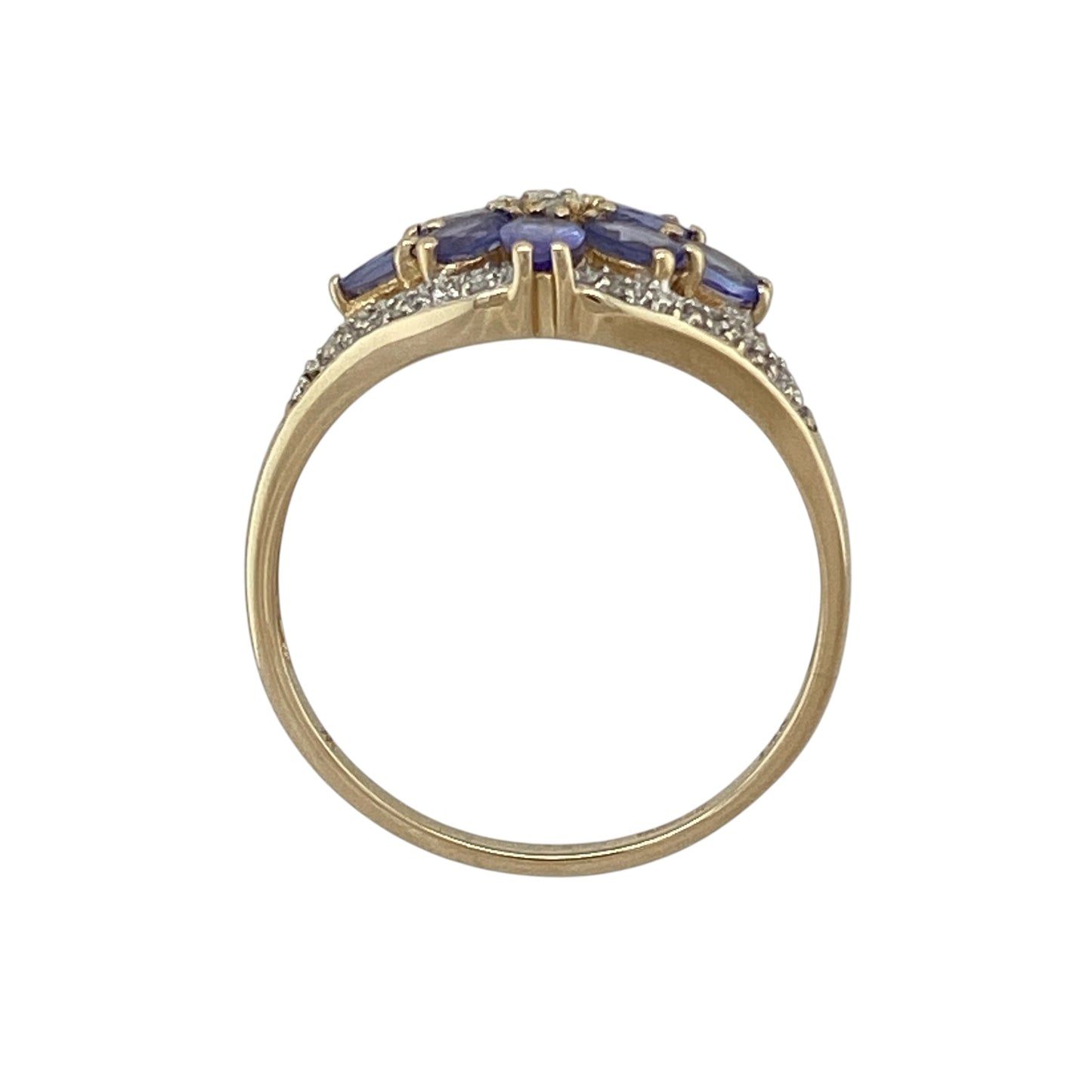 14ct Gold Diamond & Tanzanite Flower Cluster Ring