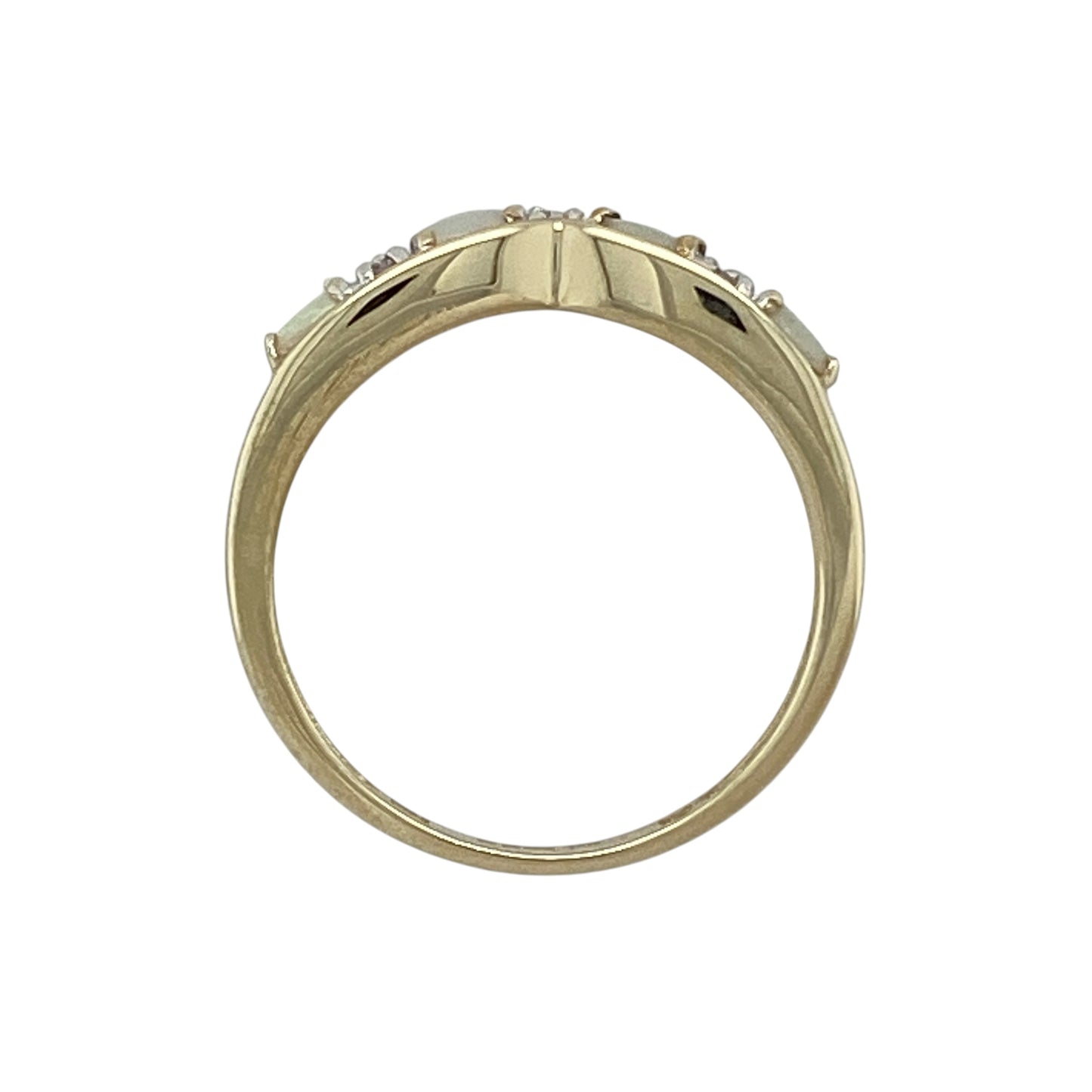 9ct Gold Diamond & Opal Wishbone Ring