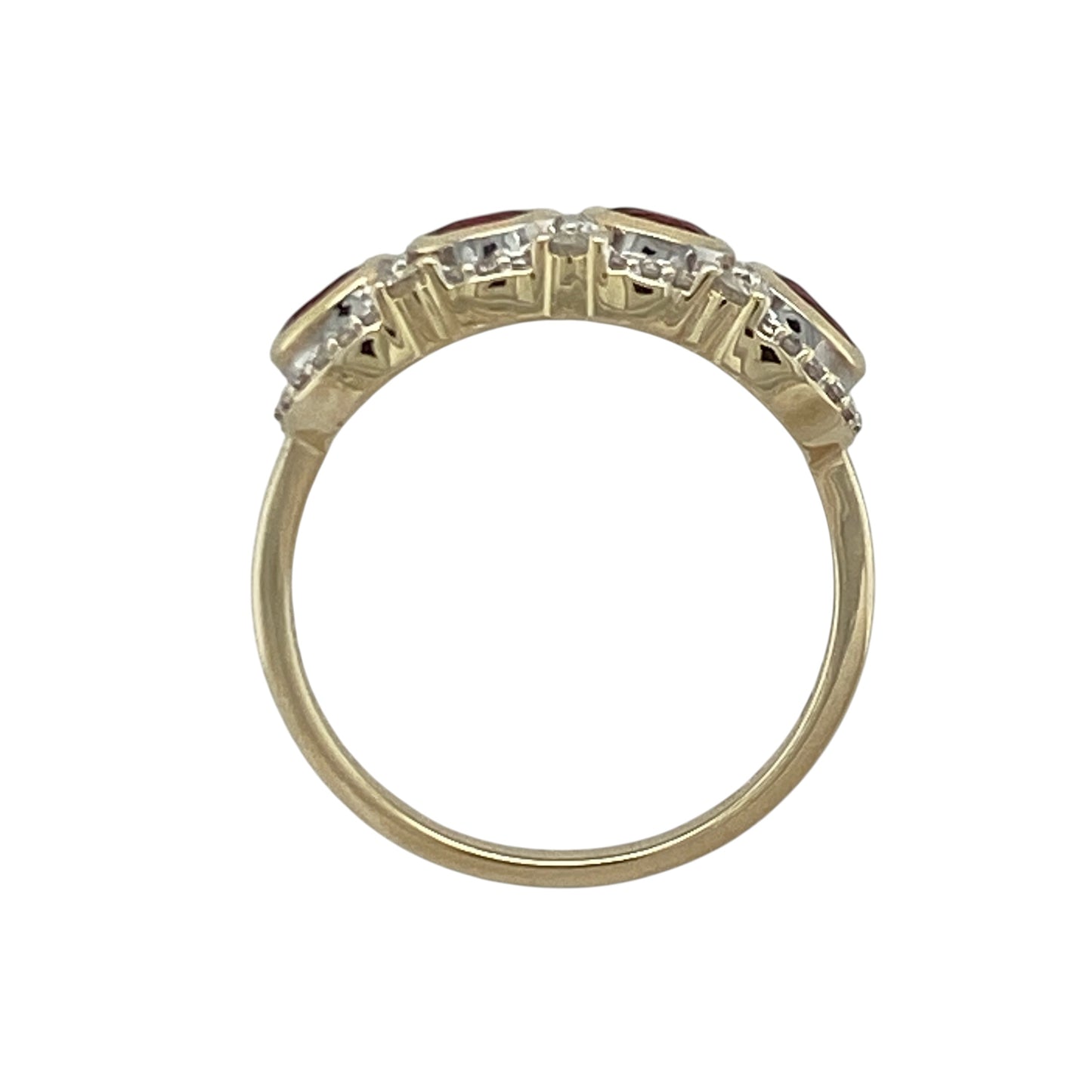 9ct Gold Red Stone & Cubic Zirconia Band Ring