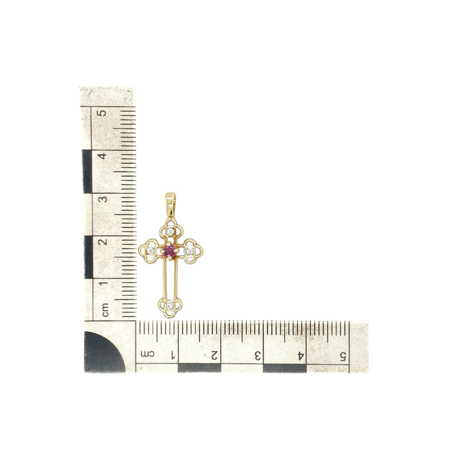 9ct Gold Ruby & Cubic Zirconia Cross Pendant