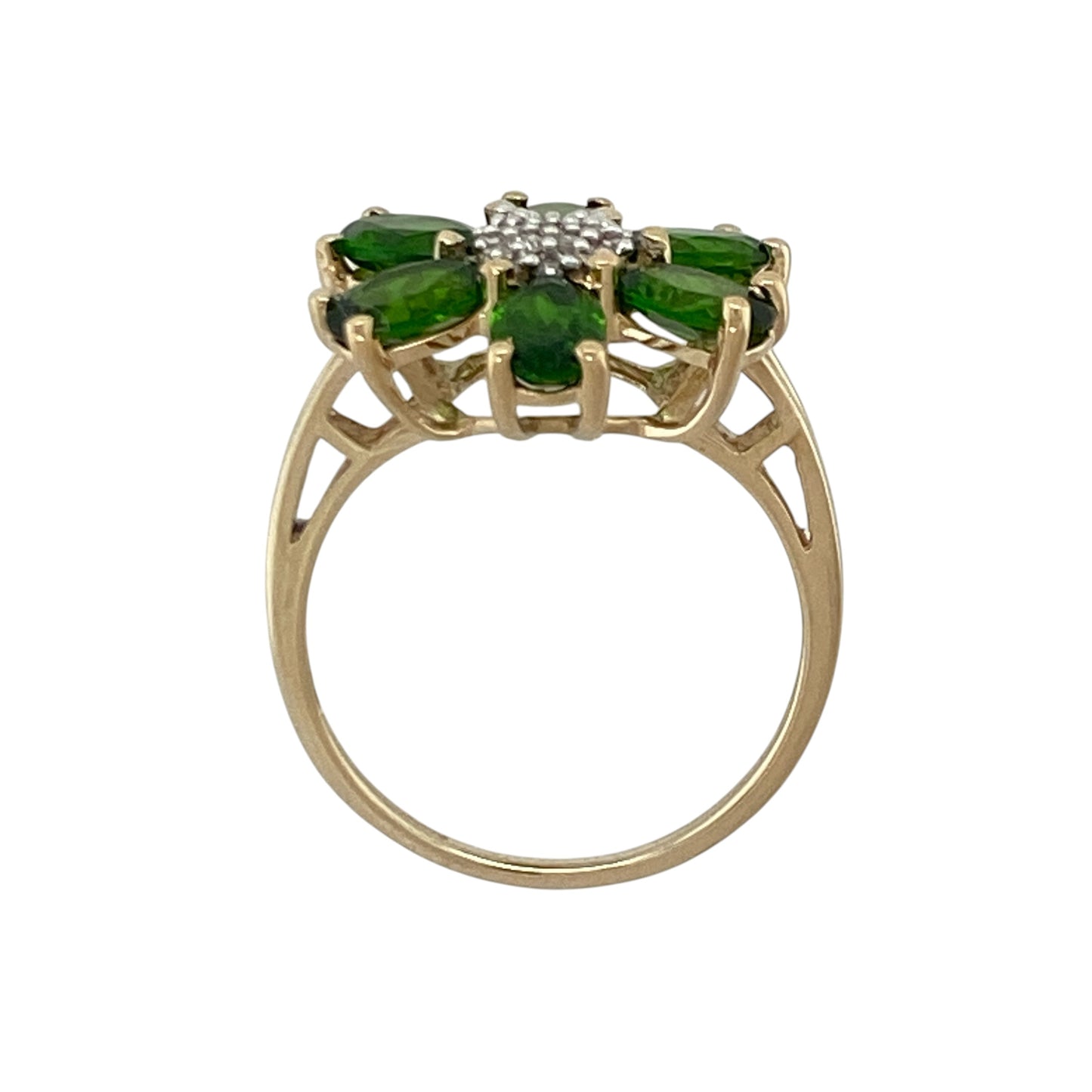 9ct Gold Diamond & Chrome Diopside Flower Ring