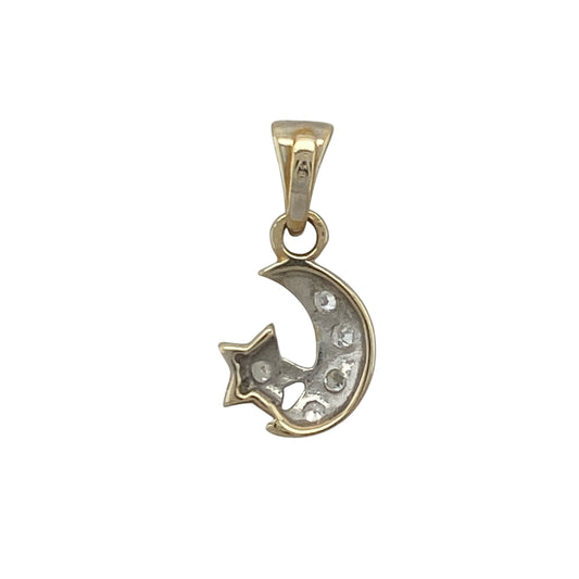 Add a touch of celestial charm and elegant sparkle to your jewellery collection with this pre-owned 9ct yellow and white gold cubic zirconia moon and star pendant, featuring a whimsical design with timeless everyday appeal—perfect for gifting, special occasions, or meaningful daily wear.
Design: The pendant features a beautifully crafted moon and star motif accented with sparkling cubic zirconia stones, creating a graceful celestial-inspired design that catches the light beautifully.