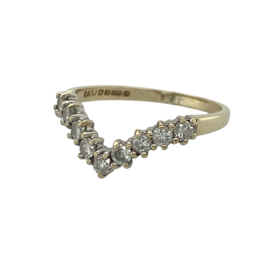 Add timeless sparkle and elegant styling to your jewellery collection with this pre-owned 9ct yellow gold diamond wishbone ring, featuring a classic shaped design with sophisticated everyday appeal—perfect for stacking, special occasions, or wearing alongside engagement and wedding rings.
Design: The ring features a graceful wishbone silhouette set with sparkling diamonds, creating a beautiful V-shaped profile that catches the light from every angle.