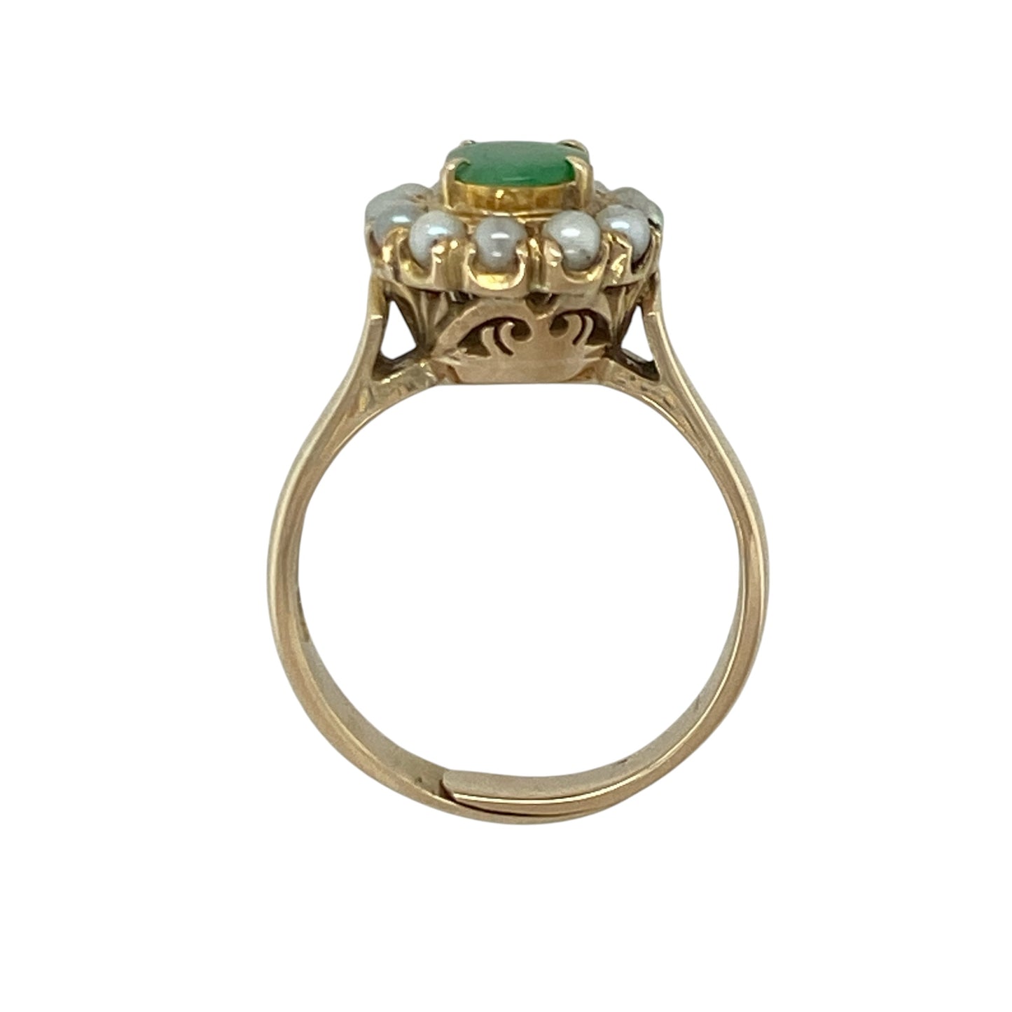 14ct Gold Jade & Pearl Cluster Ring