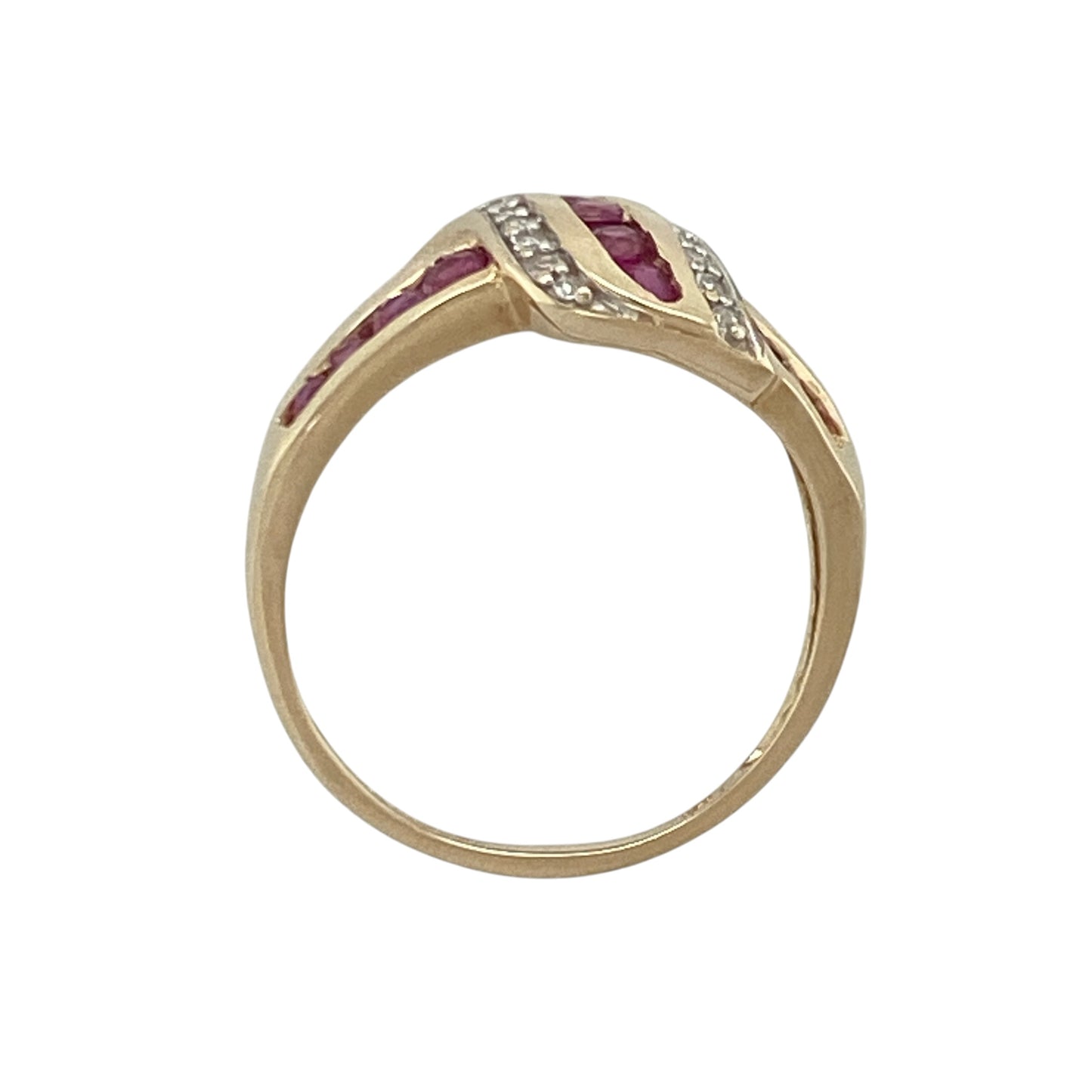 9ct Gold Diamond & Ruby Wrap Around Twist Band Ring